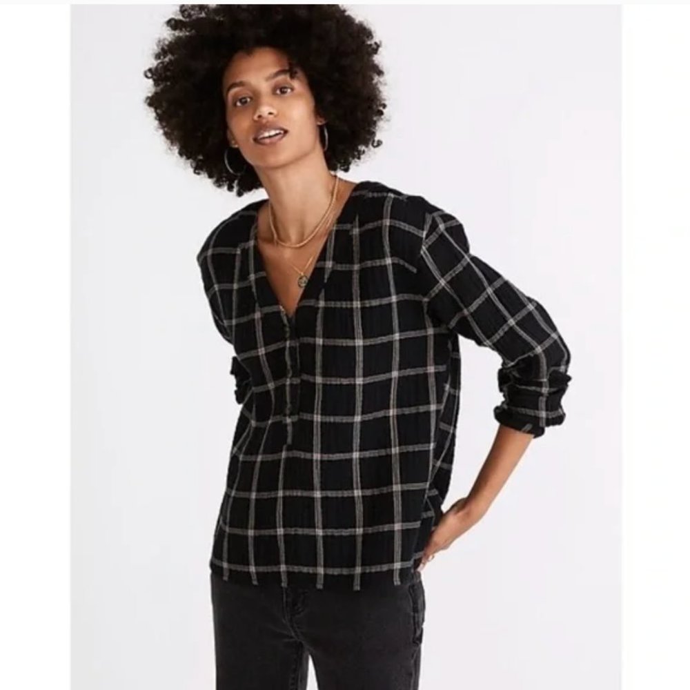 Madewell Lightspun Evert Top in Windowpane XS